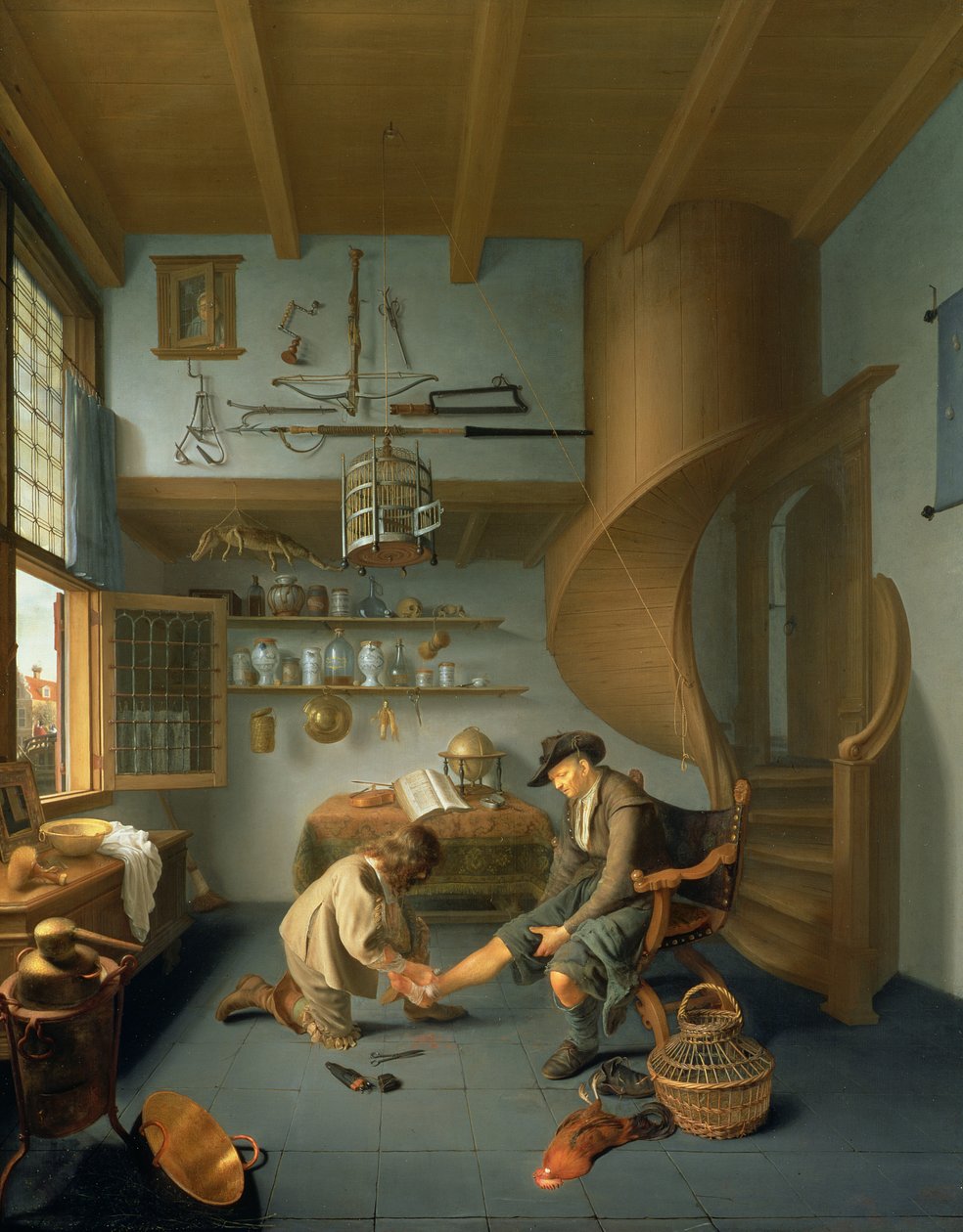 一名理发外科医生照顾农民的脚，c.1650（小组） 作者 伊萨克·科迪克（Issac Koedyck）