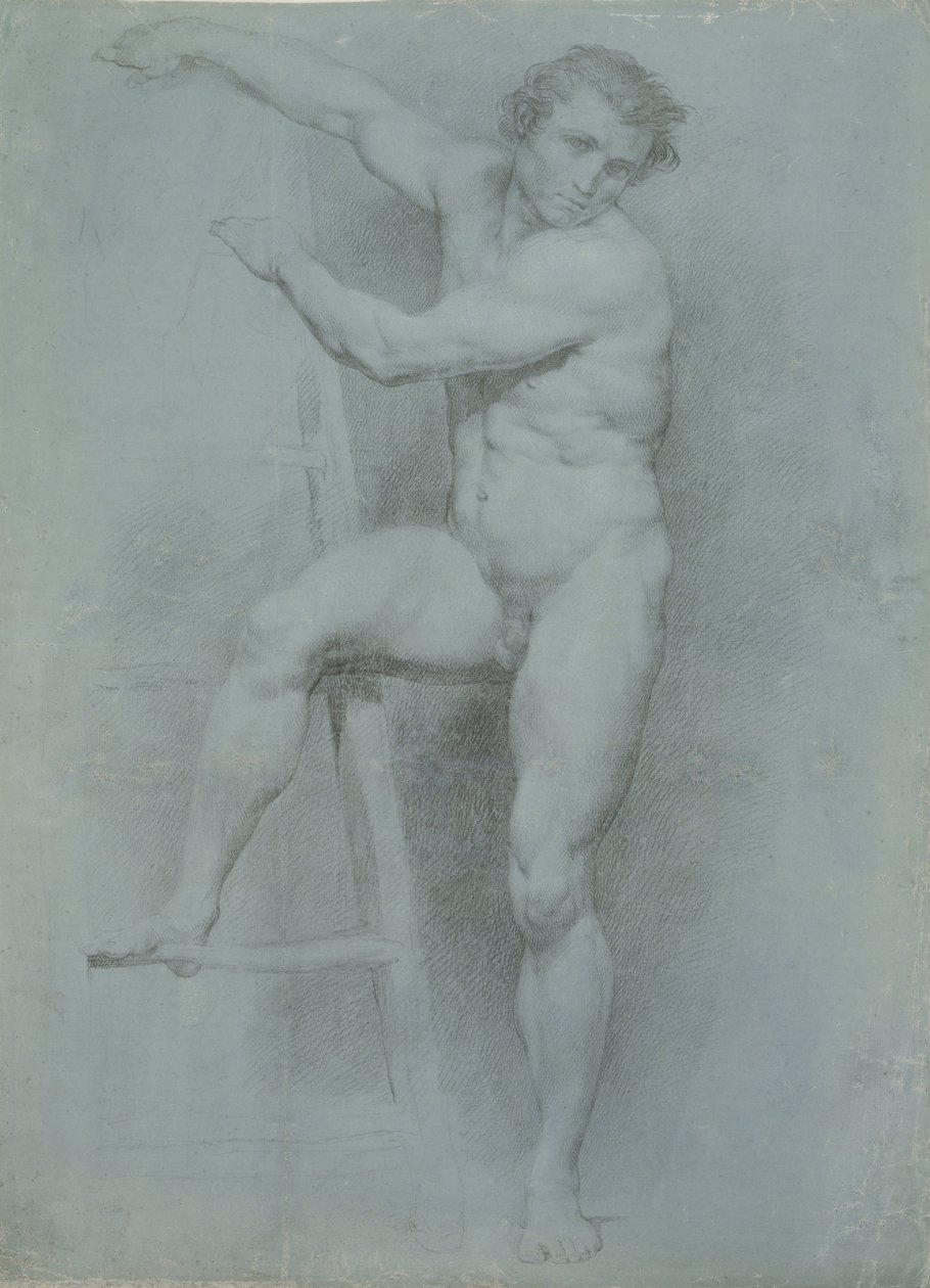 男性裸体靠在梯子上 作者 意大利Pompeo Girolamo Batoni