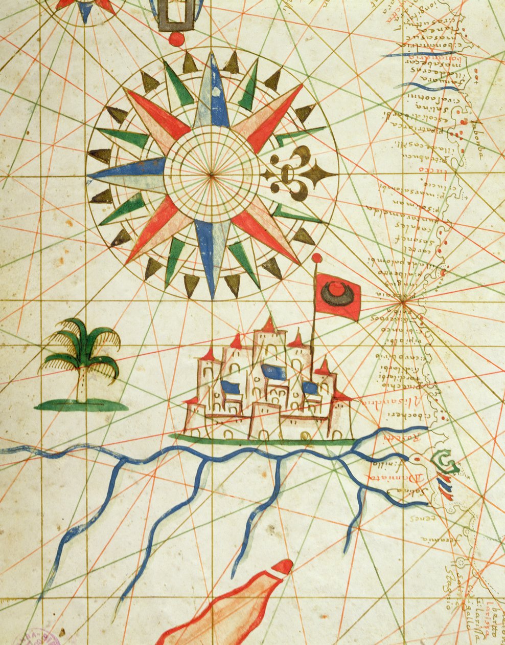 埃及，尼罗河和开罗，来自航海地图集，1646年（牛皮纸上的墨水）（详情来自330936） 作者 意大利学校