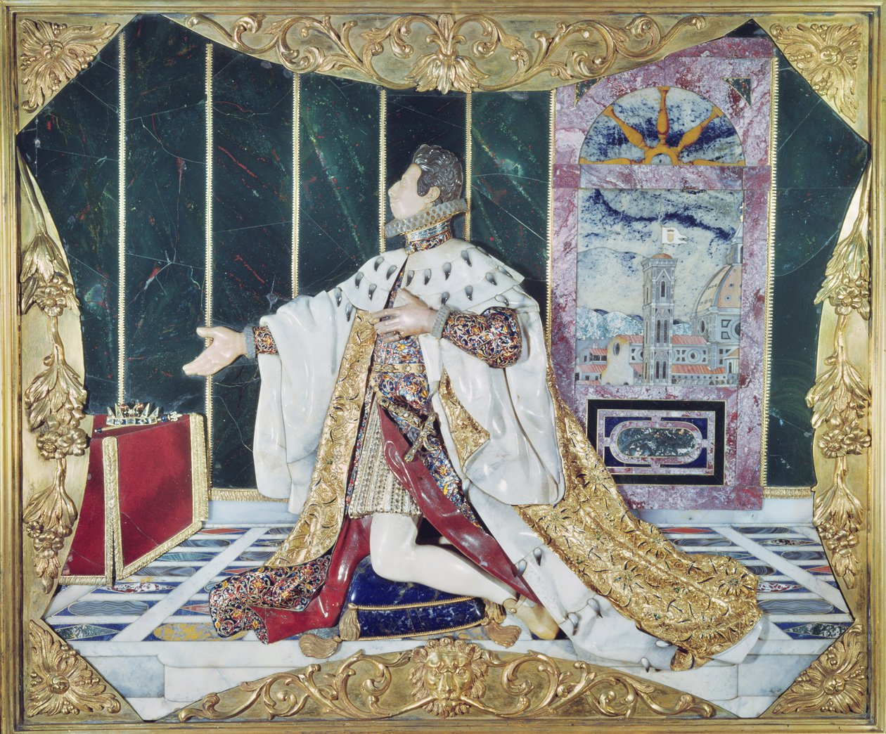 前投票，1617-24（pietra dura，珐琅，宝石和镀金青铜框架） 作者 意大利学校