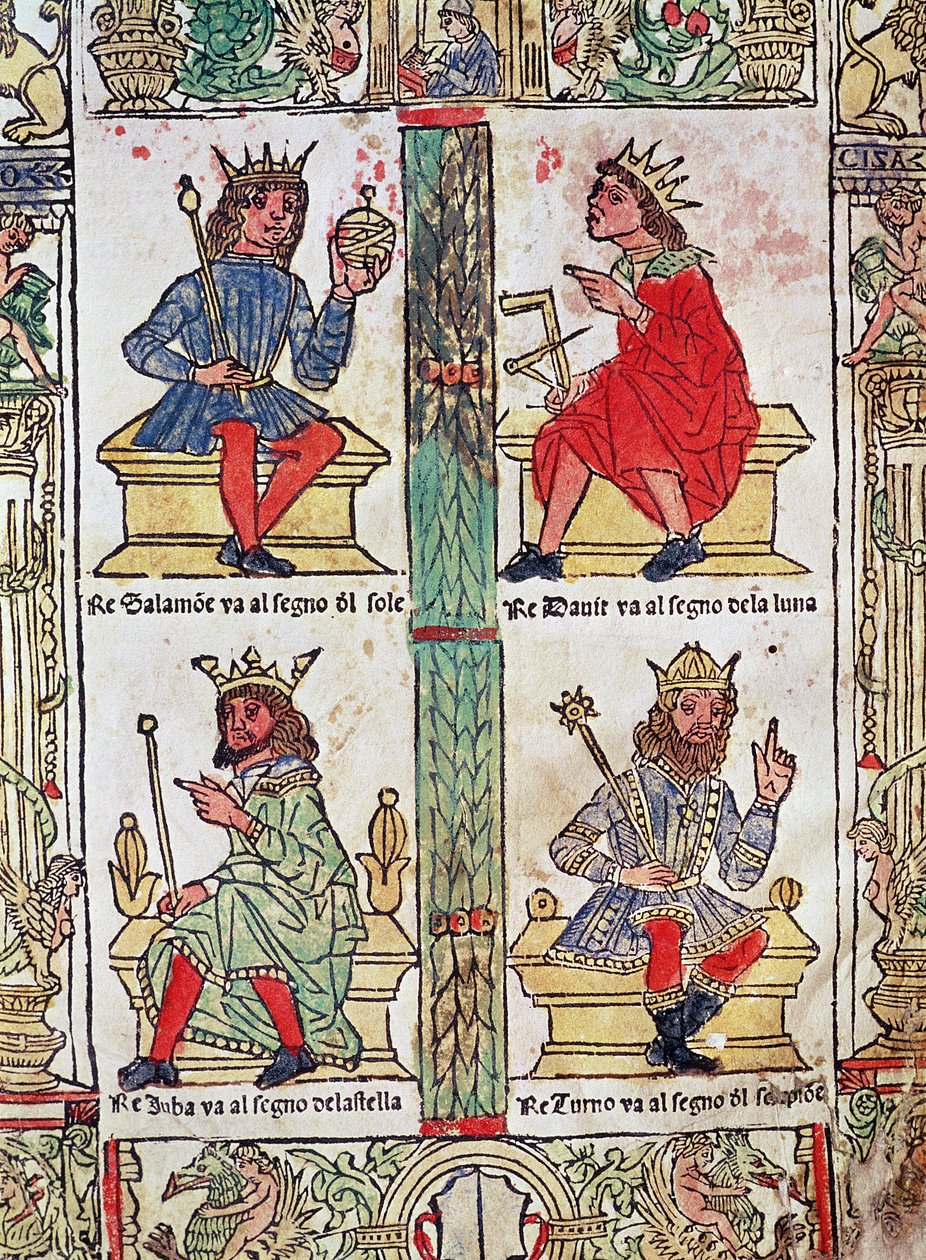 大卫王，所罗门，卢巴和Turnis，来自Lorenzo Spirito的“Book of e de la Ventura”（彩色木刻） 作者 意大利学校