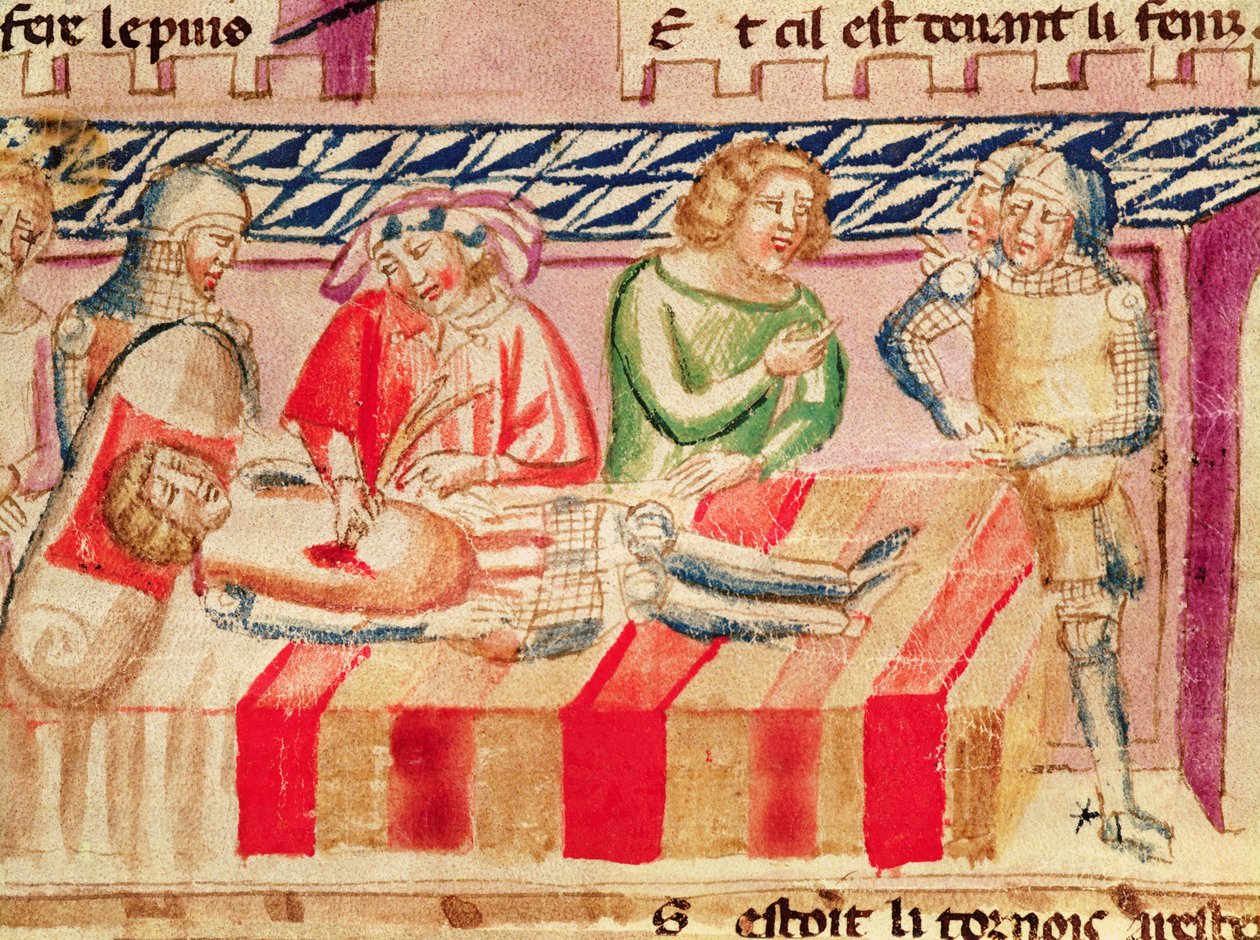 来自&39;Roman de Troie&39;的受伤士兵的行动 作者 意大利学校