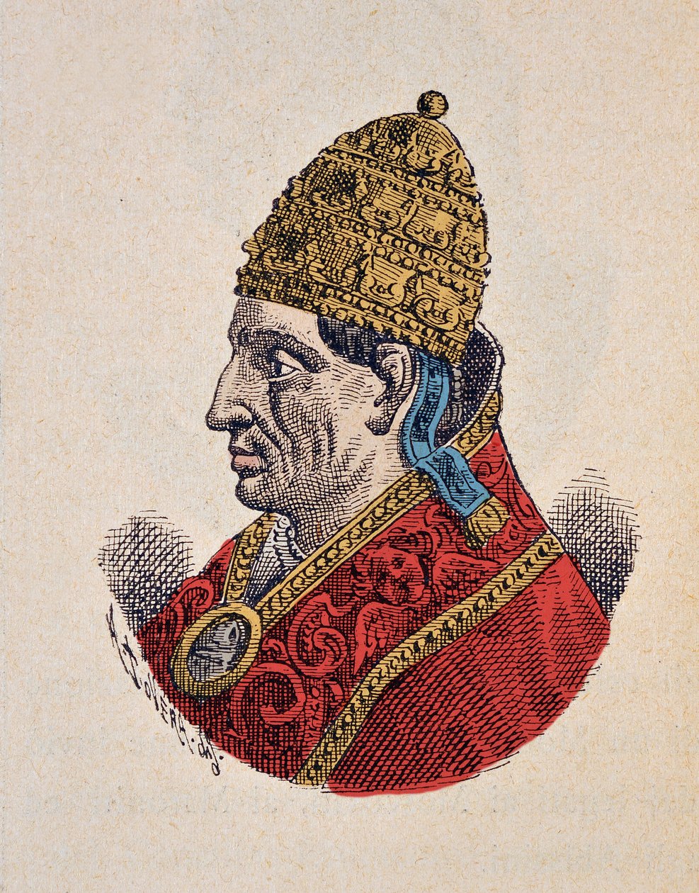 教皇阿德里安六世（Adrian，Hadrian或Hadrianus或Adriano）的肖像（1522-1523），1898年（雕刻以后的着色） 作者 意大利学校
