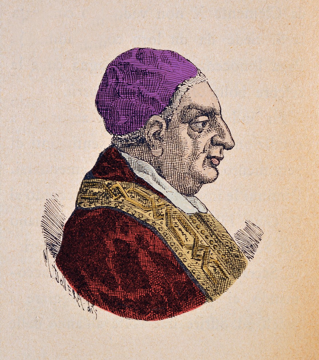 教皇伯努瓦十三世（benedetto，本尼迪克特或本尼迪克特）（1724年至1730年），1898年（后期着色雕刻）的肖像 作者 意大利学校