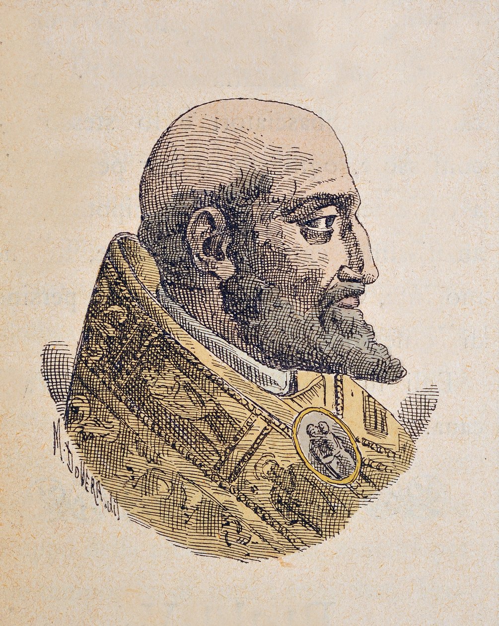 教皇克莱门特八世（克莱门特或克莱门斯）的肖像（1592-1605），1898年（雕刻后以着色） 作者 意大利学校