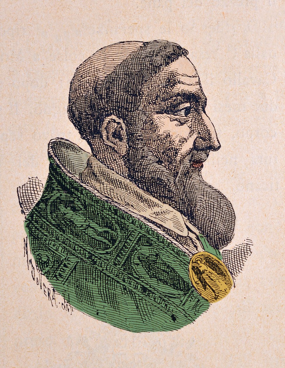 教皇无辜IX的肖像（Innocenzo，Innocentius）（1591年），1898年（雕刻以后的着色） 作者 意大利学校