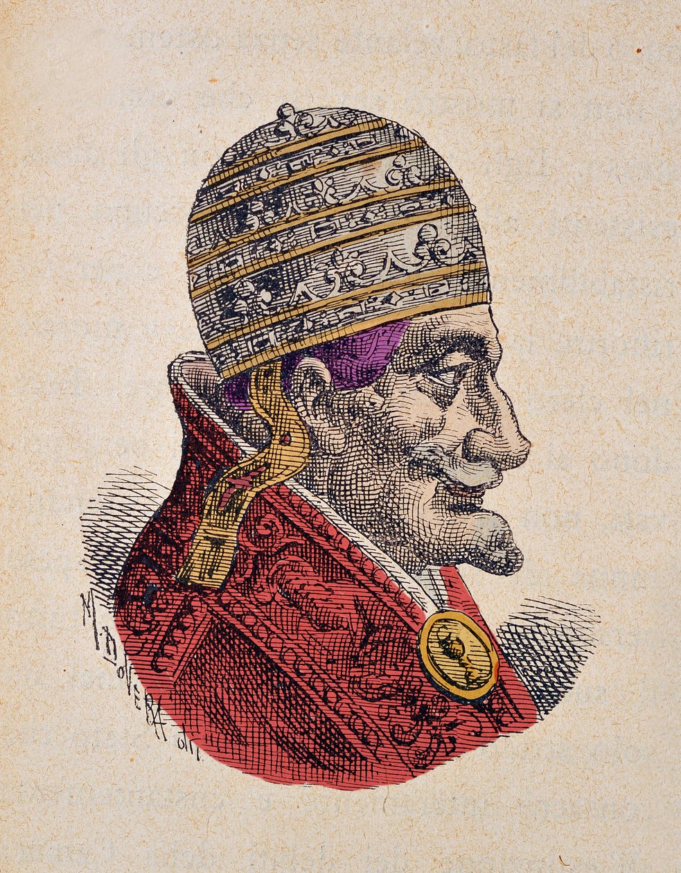 教皇英诺森十一世（Innocenzo，Innocentius）的肖像（1676-1689），1898年（后期着色雕刻） 作者 意大利学校