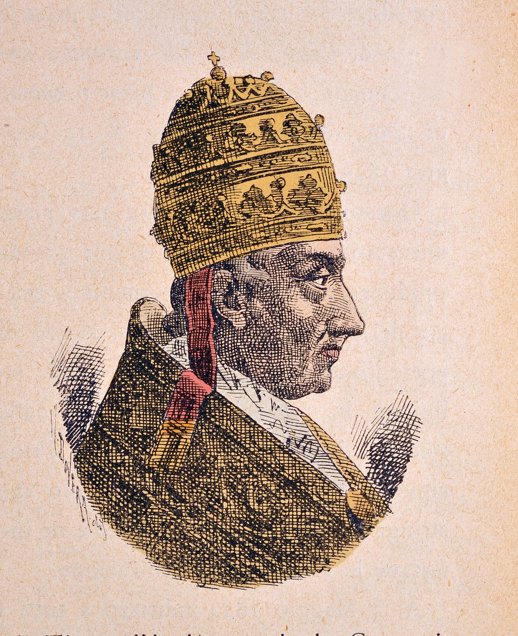 教皇莱昂十二世（Leo，Leone）（1823-1829），1898年（后期着色雕刻）的肖像 作者 意大利学校