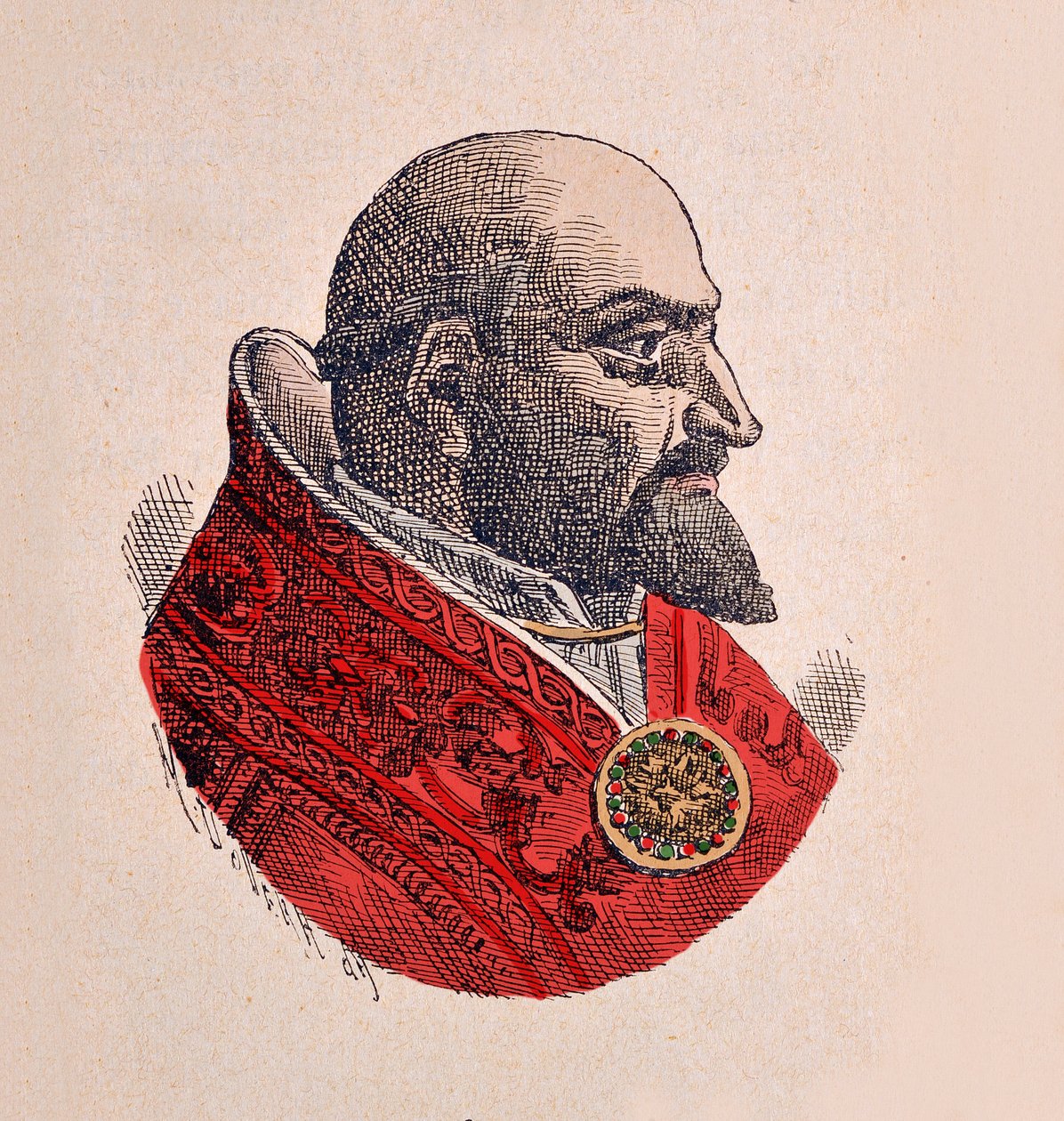 教皇保罗五世的肖像（Paolo，Paulus或Camillo Borghese）（1605-1621），1898年（雕刻以后着色） 作者 意大利学校