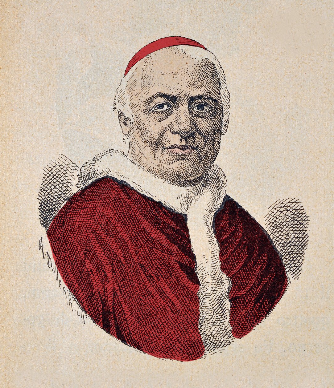 教皇Pie IX的画像（Pius或Pio或Giovanni Maria Mastai Ferretti）（1846-1878），1898年（雕刻后以着色） 作者 意大利学校