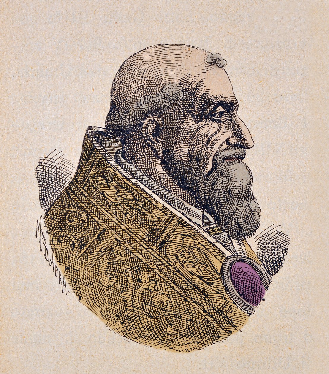 教皇Urbain VII（Urban或Urbanus或Urbano）的肖像（1590年），1898年（随后着色雕刻） 作者 意大利学校
