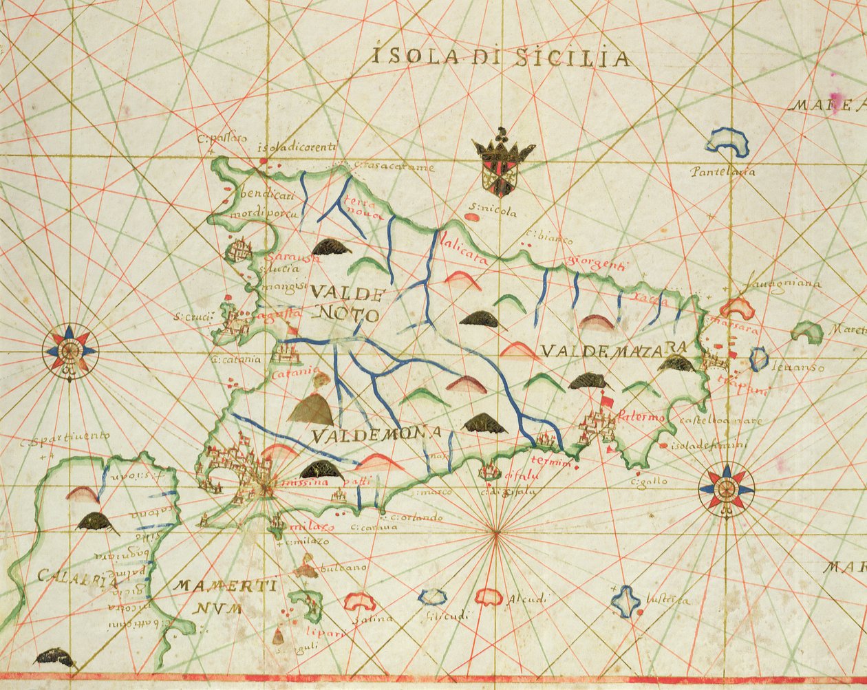 西西里岛和墨西拿海峡，来自航海地图集，1646年（墨水上的墨水） 作者 意大利学校