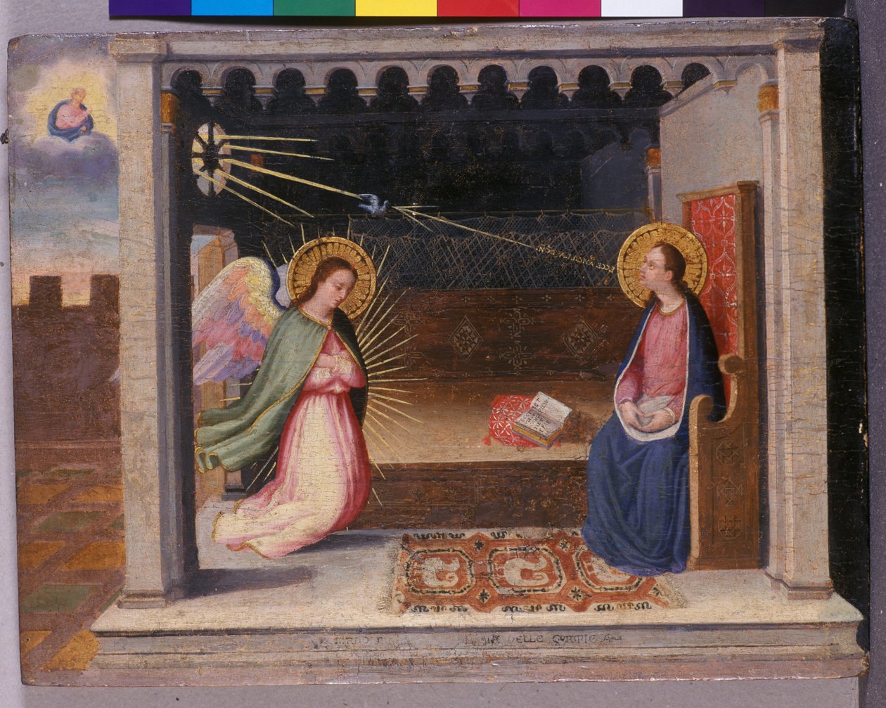 报喜，c.1500（木头上的蛋彩画） 作者 意大利学校