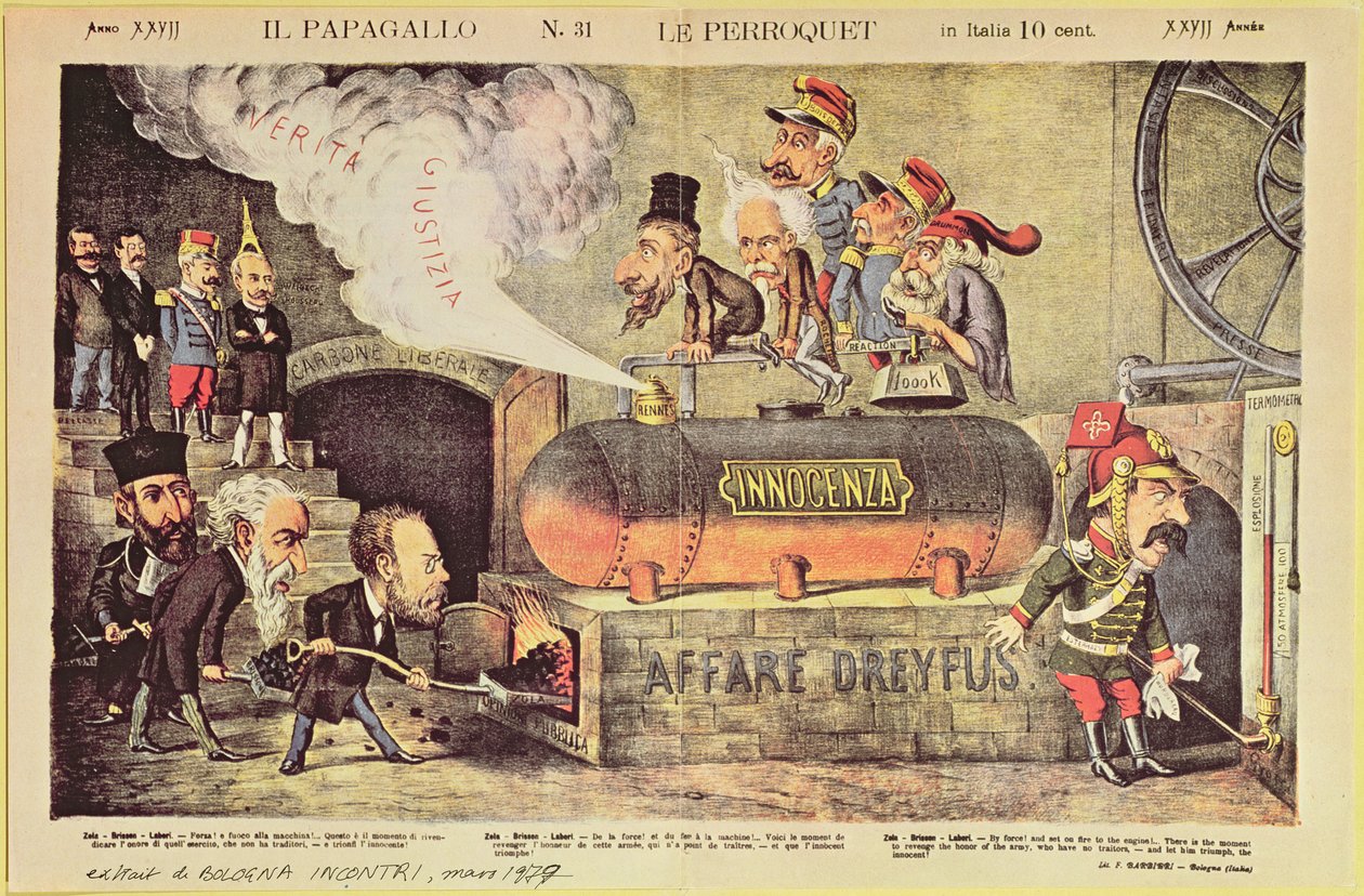 1894年12月22日的Dreyfus事件，来自&39;Le Perroquet&39;（Il Pappagallo）的意大利讽刺漫画，1899年8月31日 作者 意大利学校