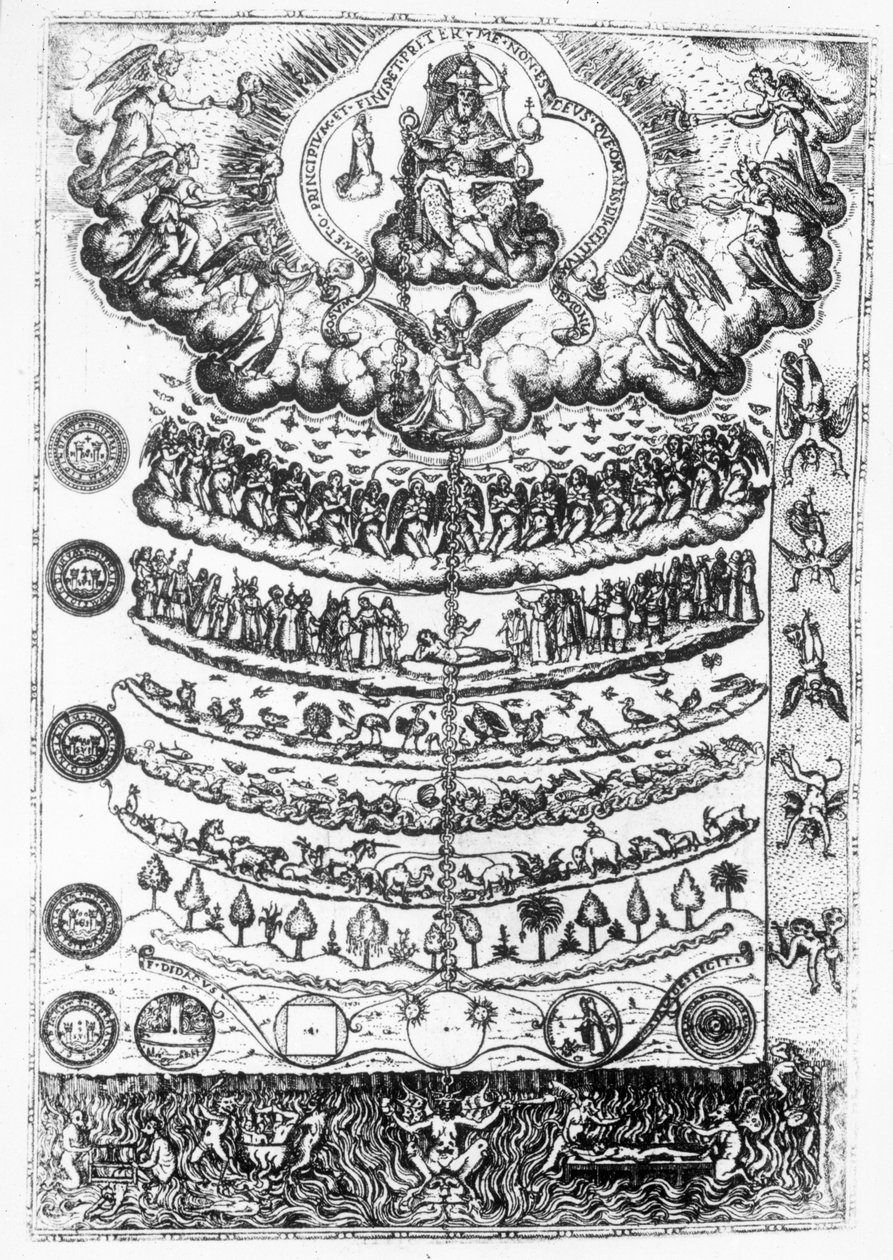 来自Didacus Valades的&39;Retorica Christiana&39;的伟大的存在链，于1579年出版 作者 意大利学校