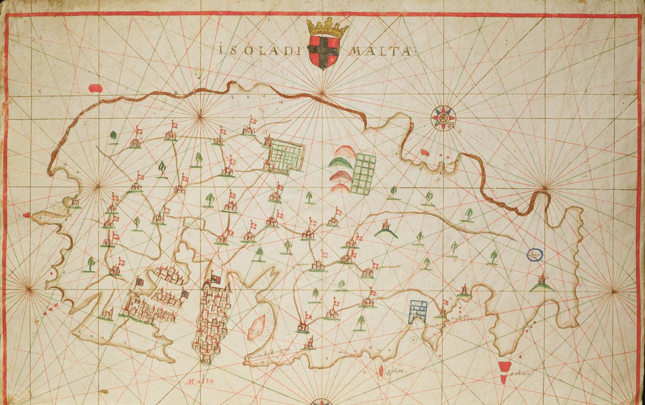 马耳他岛，来自航海地图集，1646年（牛皮纸上的墨水）（另见330943） 作者 意大利学校