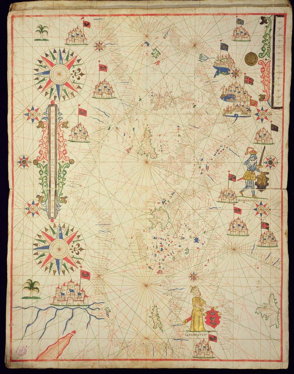 地中海盆地，来自航海地图集，1646年（牛皮纸上的墨水）（另见330937-330938） 作者 意大利学校