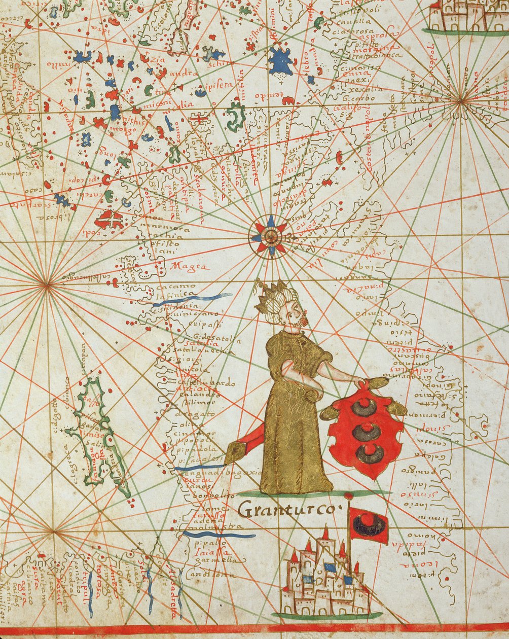 土耳其帝国，来自航海地图集，1646年（牛皮纸上的墨水） 作者 意大利学校
