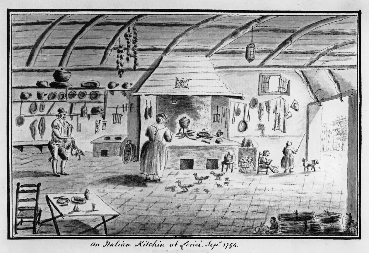 1754年9月莱里奇意大利厨房的视图（笔和墨水） 作者 意大利学校
