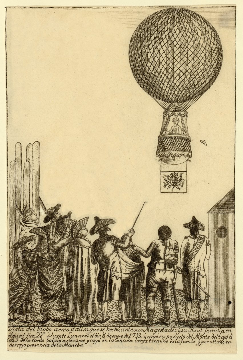 在它的magesta des和它的真正的家庭之前做的空中气球的看法是Dn。 Vicente Lunardi，1793年1月8日？酒馆。 1793年 作者 意大利学校