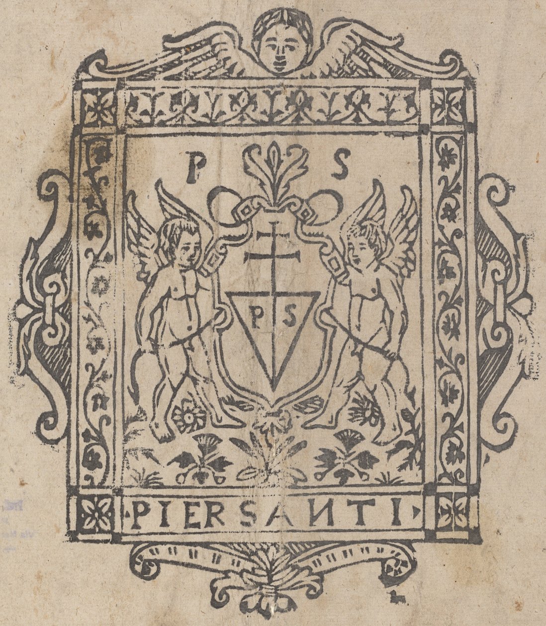 刻有 "Pier Santi "字样的盾牌和两个普蒂 作者 意大利 16 世纪