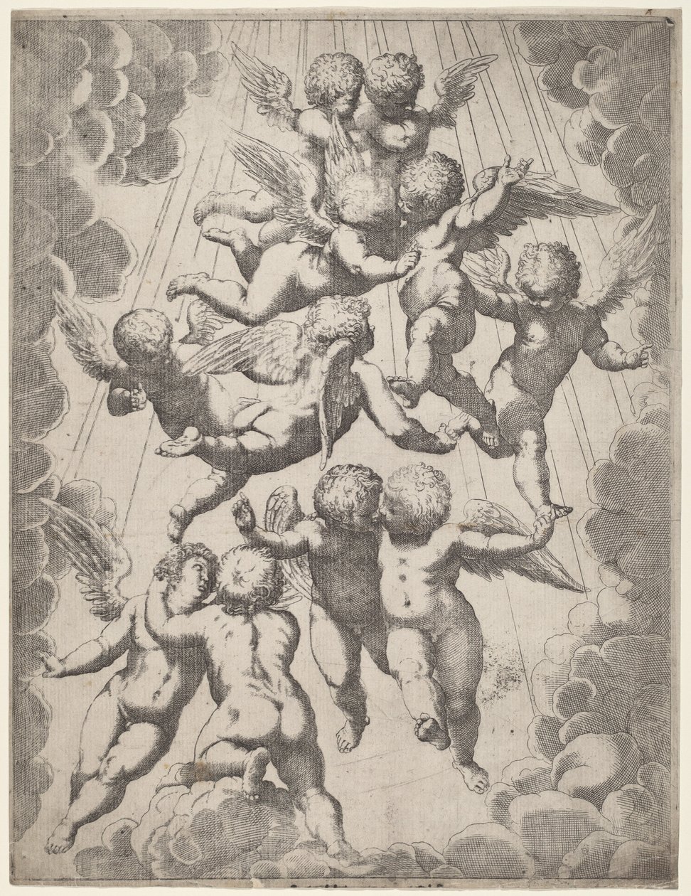 荣耀中的一群天使 作者 意大利 17 世纪，在 Guido Reni 之后，Luca Cambiso 之后