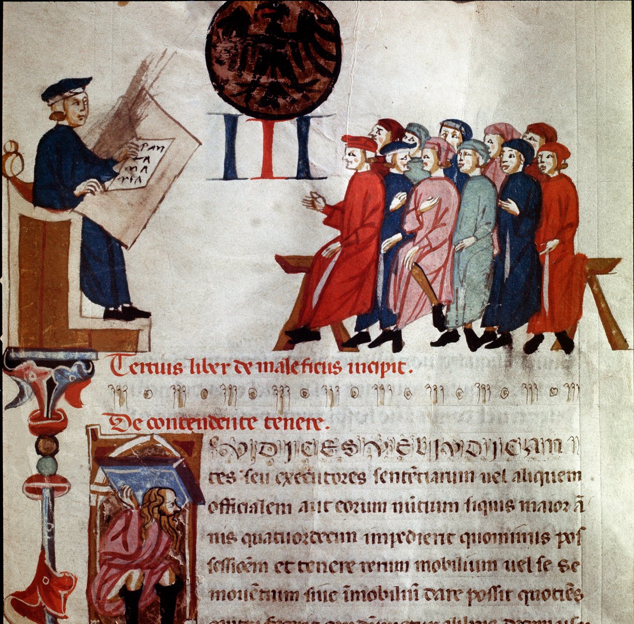 一个掌权的人组装了细节。 缩影取自 "" Short Populi et Compagniarum Pisani Communis ""（比萨市法规）1300-1308 年比萨国家档案馆 作者 意大利学校