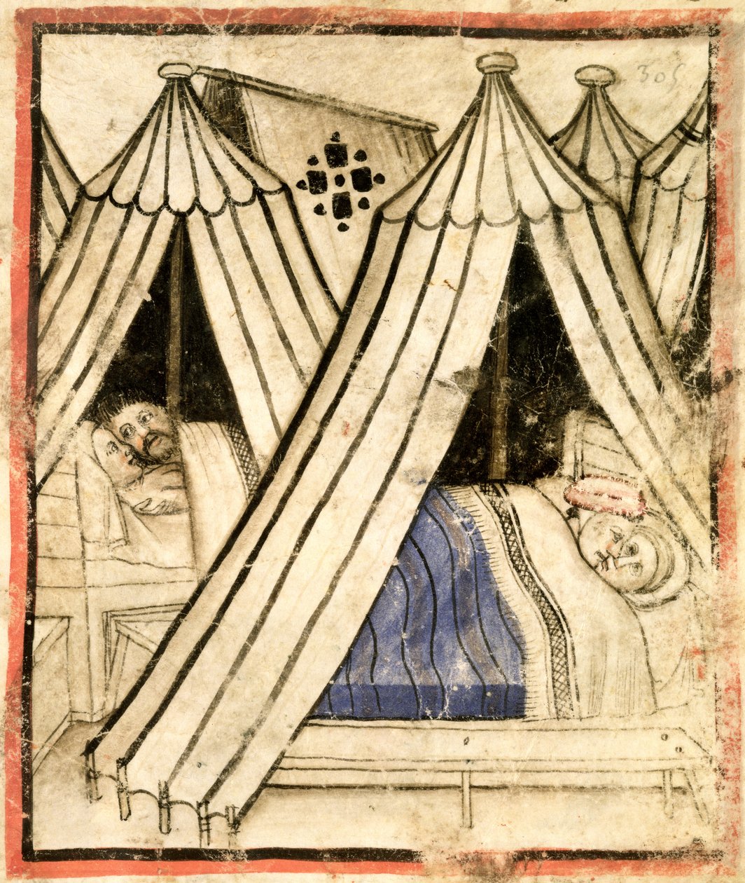 添加 15277 f.51 以色列人在帐篷里与摩押妇女发生性不道德行为，c.1350-99（牛皮纸） 作者 意大利学校