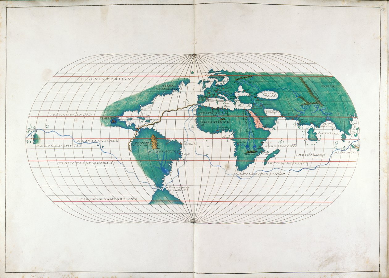 Add.19927, ff.12v-13 世界地图，"Portolan 地图集 "插图 作者 意大利学校
