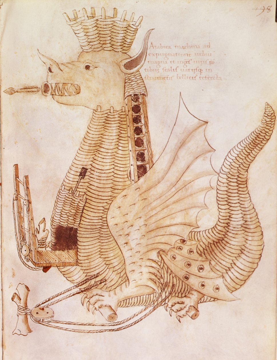 添加 24945 fol.194 攻城引擎设计，来自 Robertus Valturius 的“De re militari”（平版印刷） 作者 意大利学校
