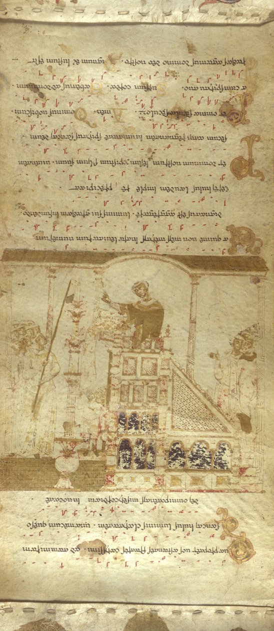 Add MS 30337 f.3-4 蒙特卡西诺 Exultet 卷，约 1075-1080 年（牛皮纸） 作者 意大利学校