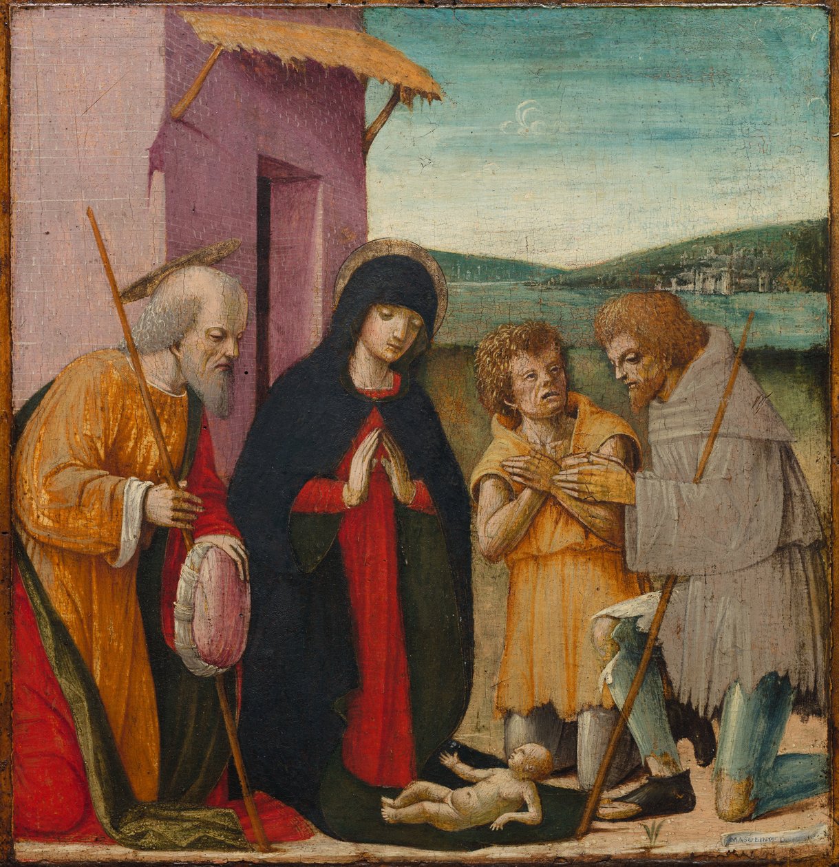 牧羊人的崇拜，c。 1480-1500（木板油画） 作者 意大利学校