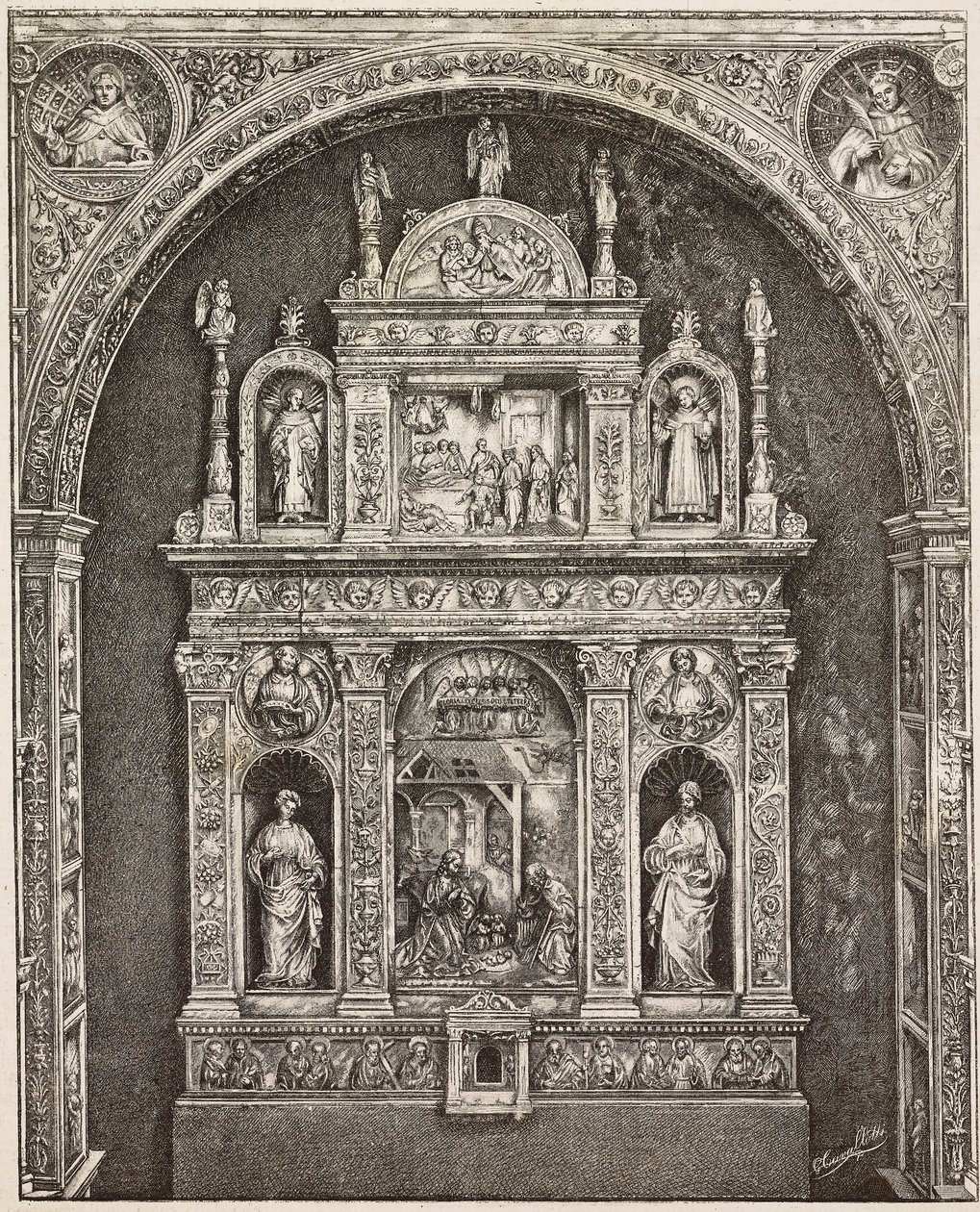 St Cita 教堂的祭坛，由 Antonello Gagini 创作，意大利巴勒莫，由 G Cavallotti 雕刻而成，来自 L