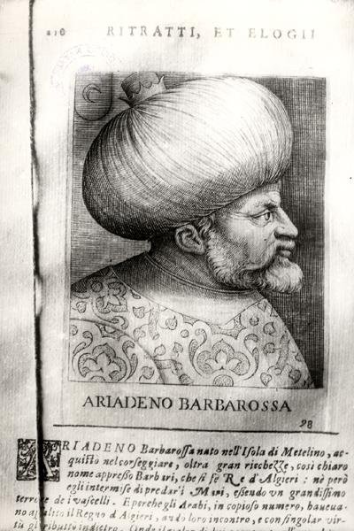 Ariadeno Barbarossa (c.1465-1546)（雕刻）（黑白照片）。 作者 意大利学校
