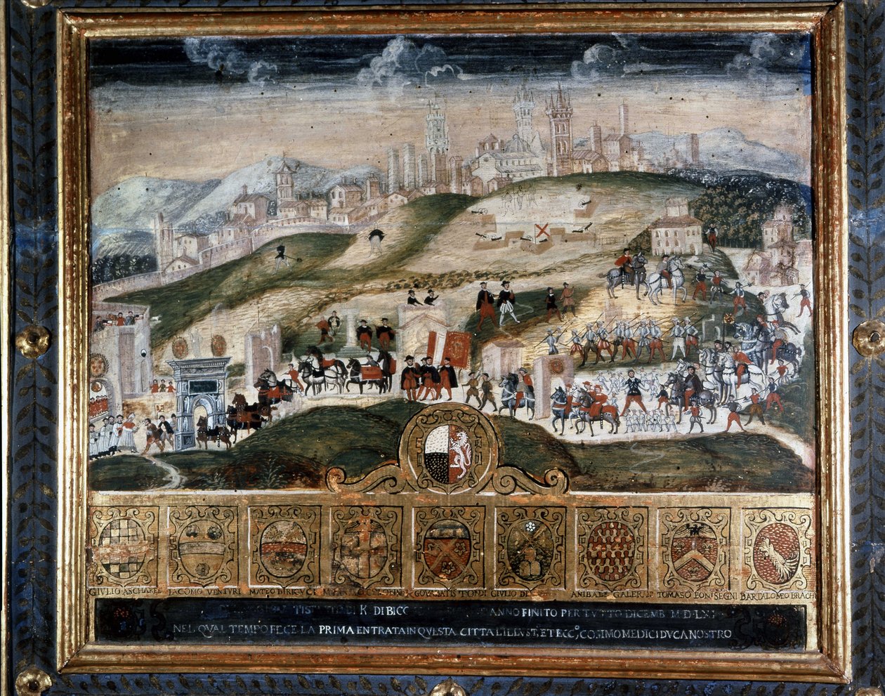 美第奇的科西莫一世（1389 - 1464 年）抵达锡耶纳 - 国家档案馆，锡耶纳。 作者 意大利学校