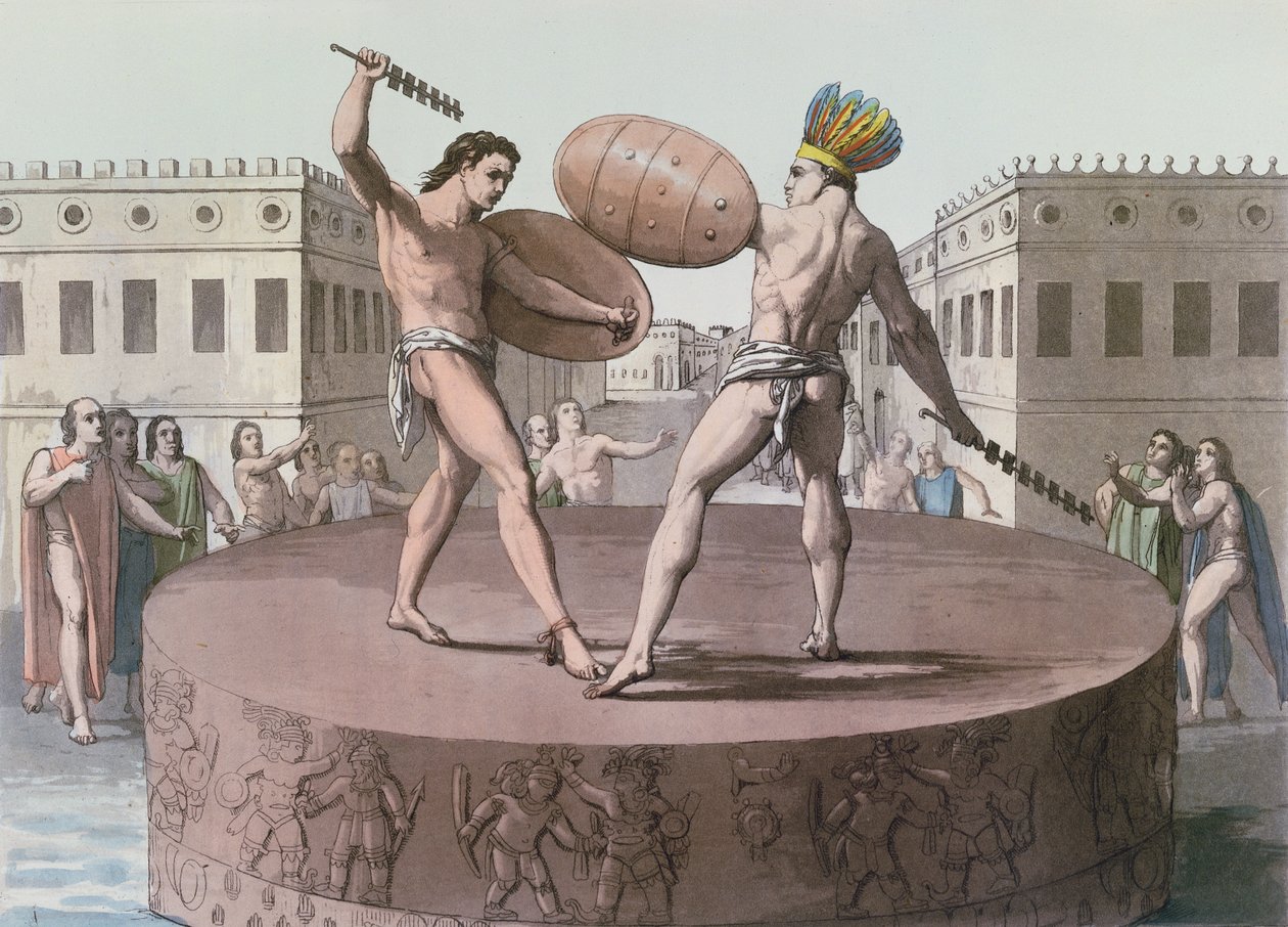 阿兹台克战士在Cuauhxicalli战斗，1820年 作者 意大利学校