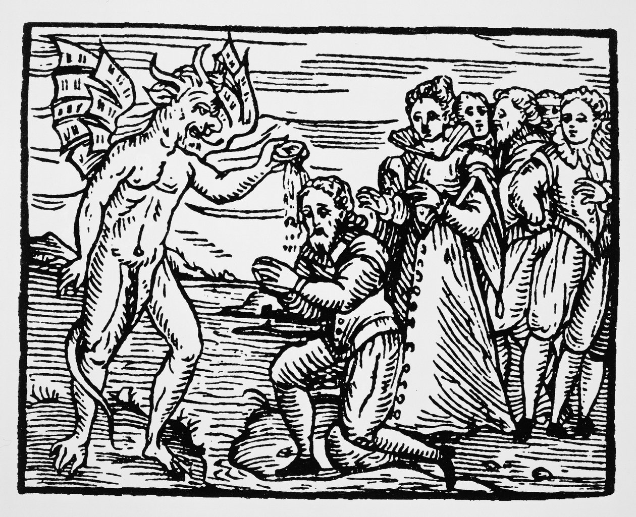 魔鬼的洗礼，米兰1608年Fr M Guaccius的Compendium Maleficarum插图的复制品，用于19世纪后期出版的“魔法史” 作者 意大利学校