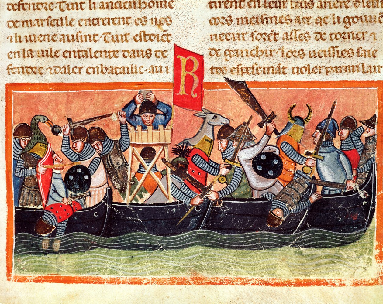 罗马人和高卢人之间的战斗，来自Le Vite di Dodici Cesari的Gaius Suetonius Tranquillus（约75-150） 作者 意大利学校