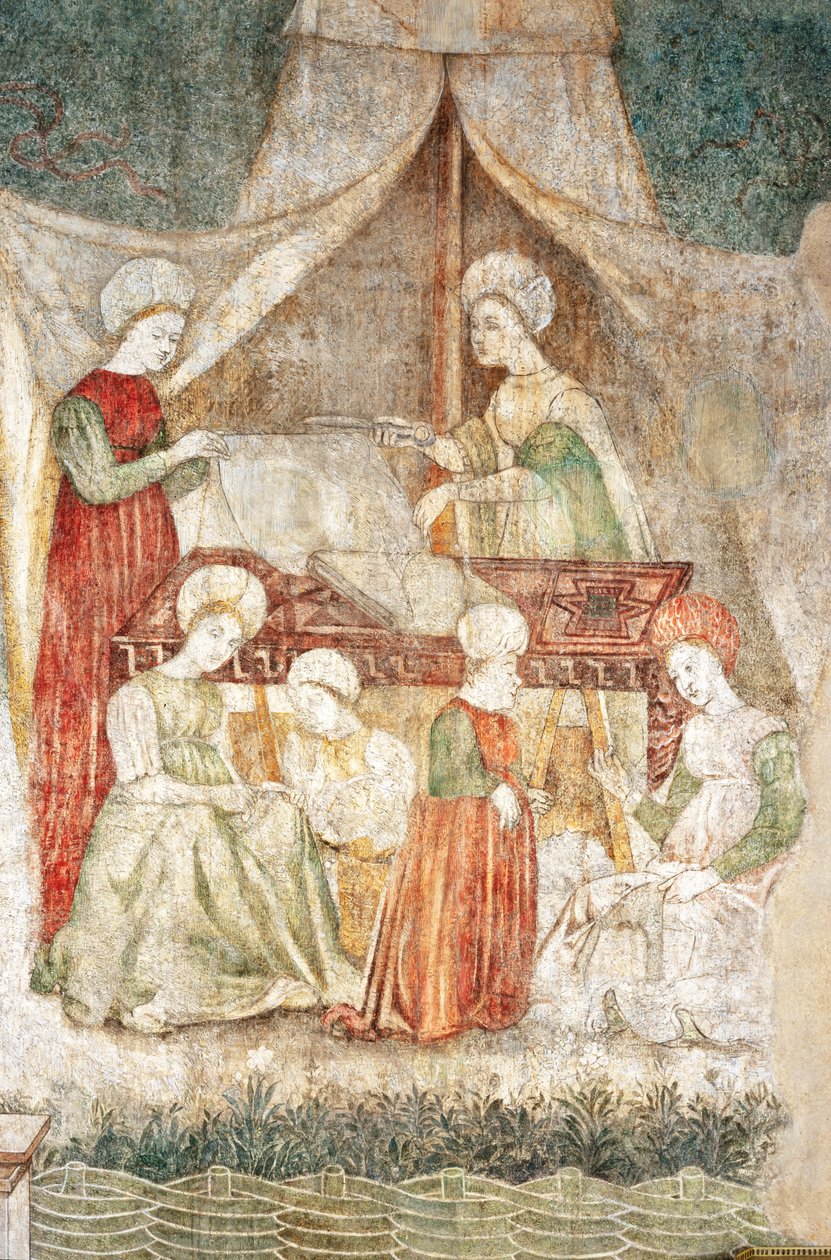 Bicocca degli Arcimboldi: 15th century fresco, detail of the cutting of fabrics and a dwarf (fresco) 作者 意大利学校