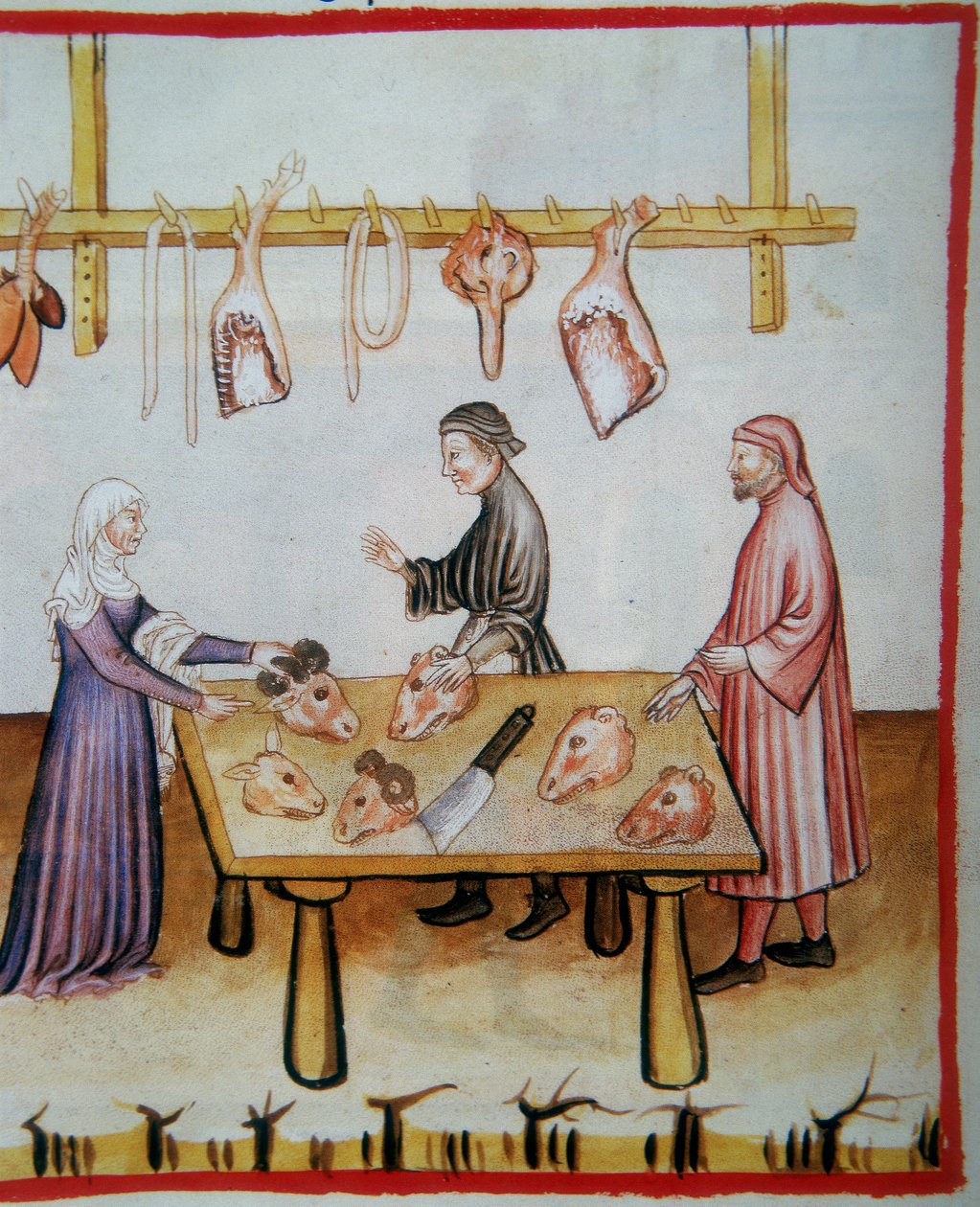 屠宰动物头。食品法典Vindobonensis系列Nova 2644（fol.76v），Tacuinum Sanitatis的照明 作者 意大利学校