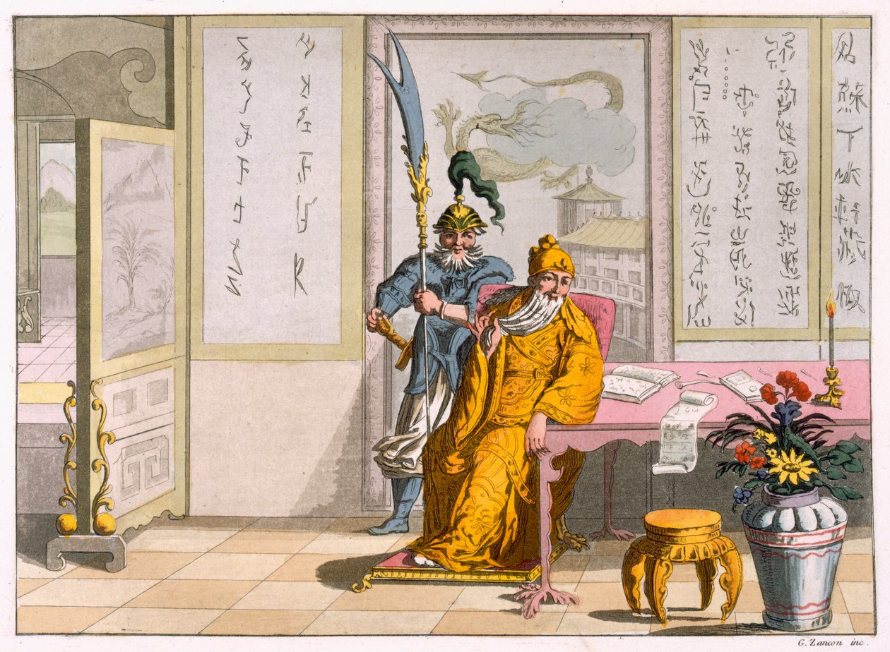 中国道教宗教领袖：神圣的Kuan-ti，由Fumagalli和Bramatti雕刻，1820-30（彩色版画） 作者 意大利学校