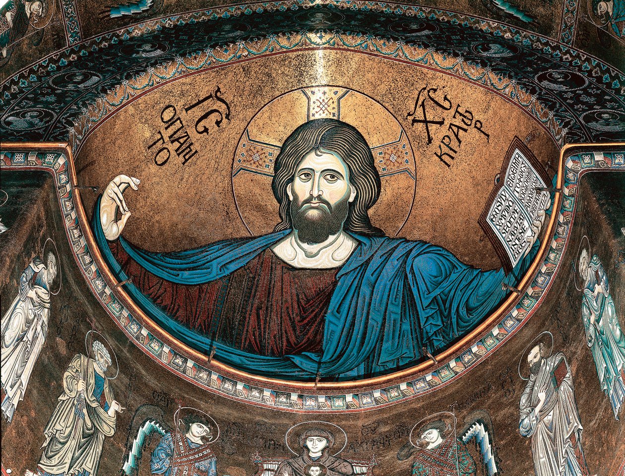 基督 pantocrator 或基督荣耀，装饰意大利西西里岛蒙雷阿莱大教堂的后殿 作者 意大利学校