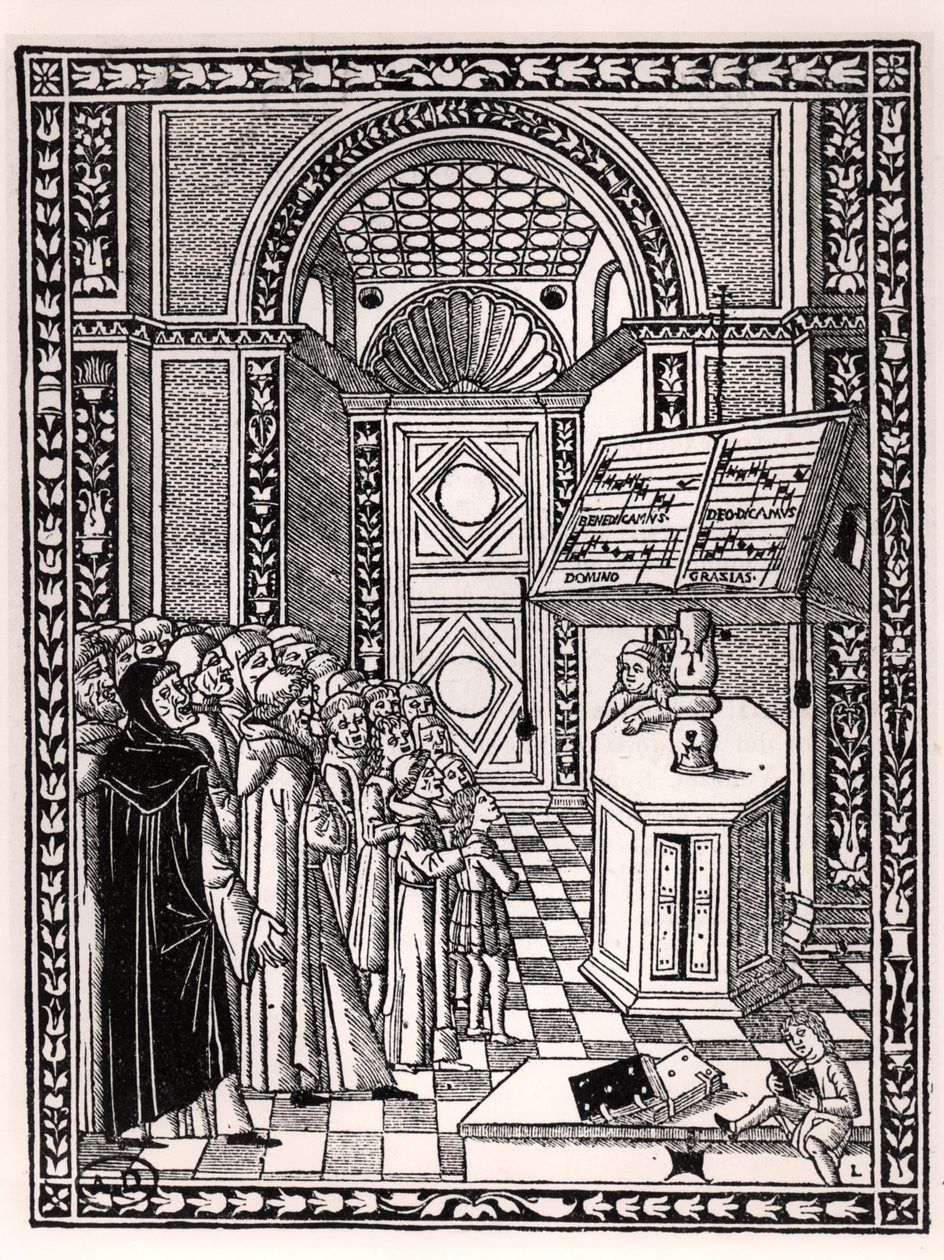 教堂唱诗班，插图来自Practica Musicae作者：Franchino Gaffurio（1451-1522），发表于威尼斯1512 作者 意大利学校