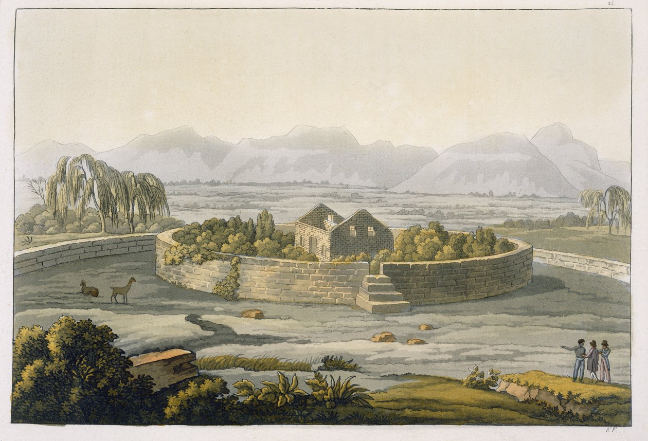 秘鲁Cannar的圆形堡垒，来自Le Costume Ancien et Moderne，第二卷，第1卷，由Jules Ferrario出版，出版于1820年代至30年代 作者 意大利学校