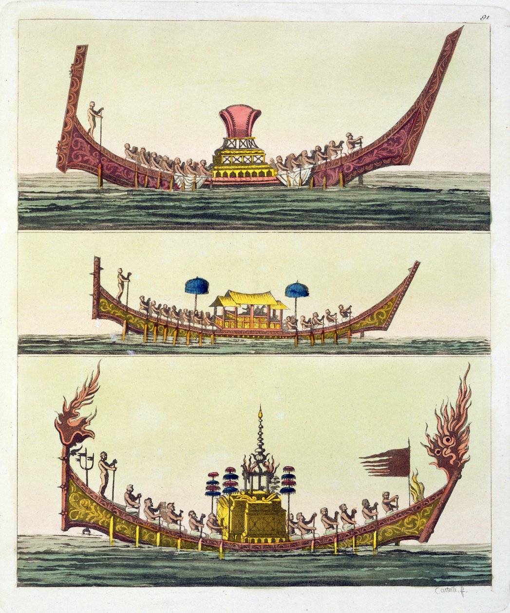 科钦中国船只，朱利奥·费拉里奥的古代和现代服饰插图，出版于1820年代至30年代 作者 意大利学校