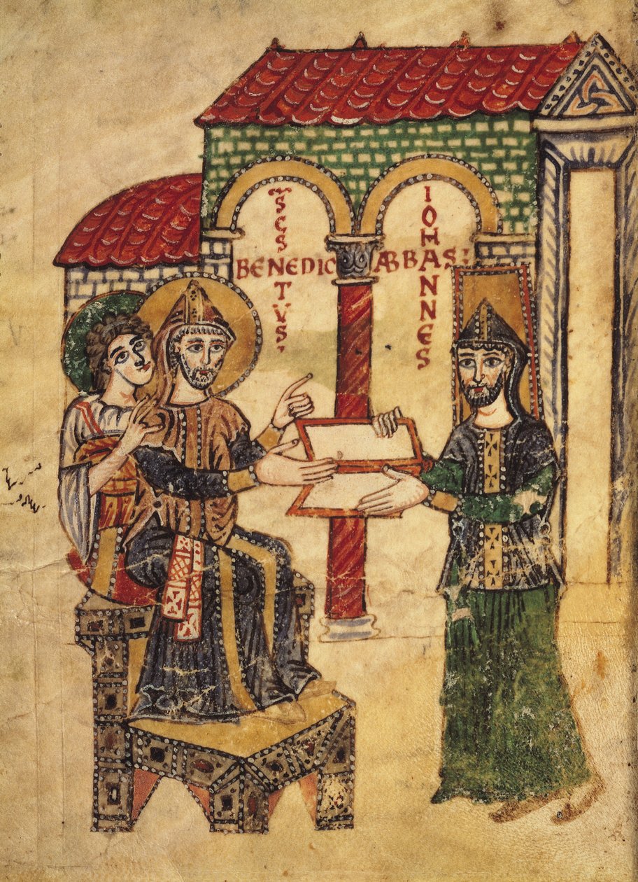 Codex 73 Abbot John提供手稿给圣本笃（c.480-c.550），方丈和Montecassino的创始人，由Deacon Paul，意大利人，915撰写，来自圣本勋修道院规则的评论 作者 意大利学校