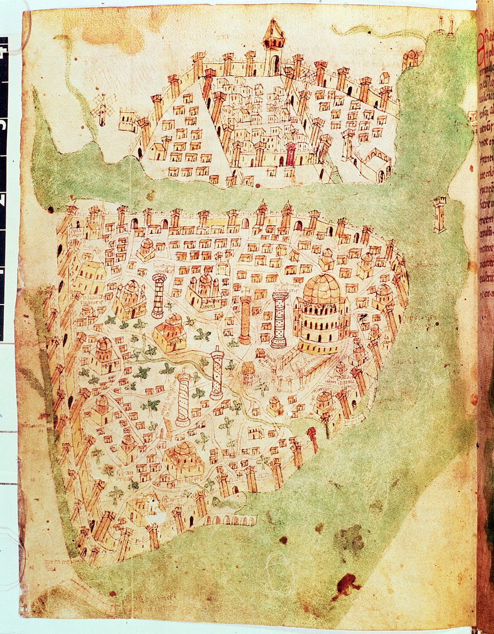 Cotton Vespasian A. XIII，f.36v：君士坦丁堡地图，c.1450（牛皮纸） 作者 意大利学校