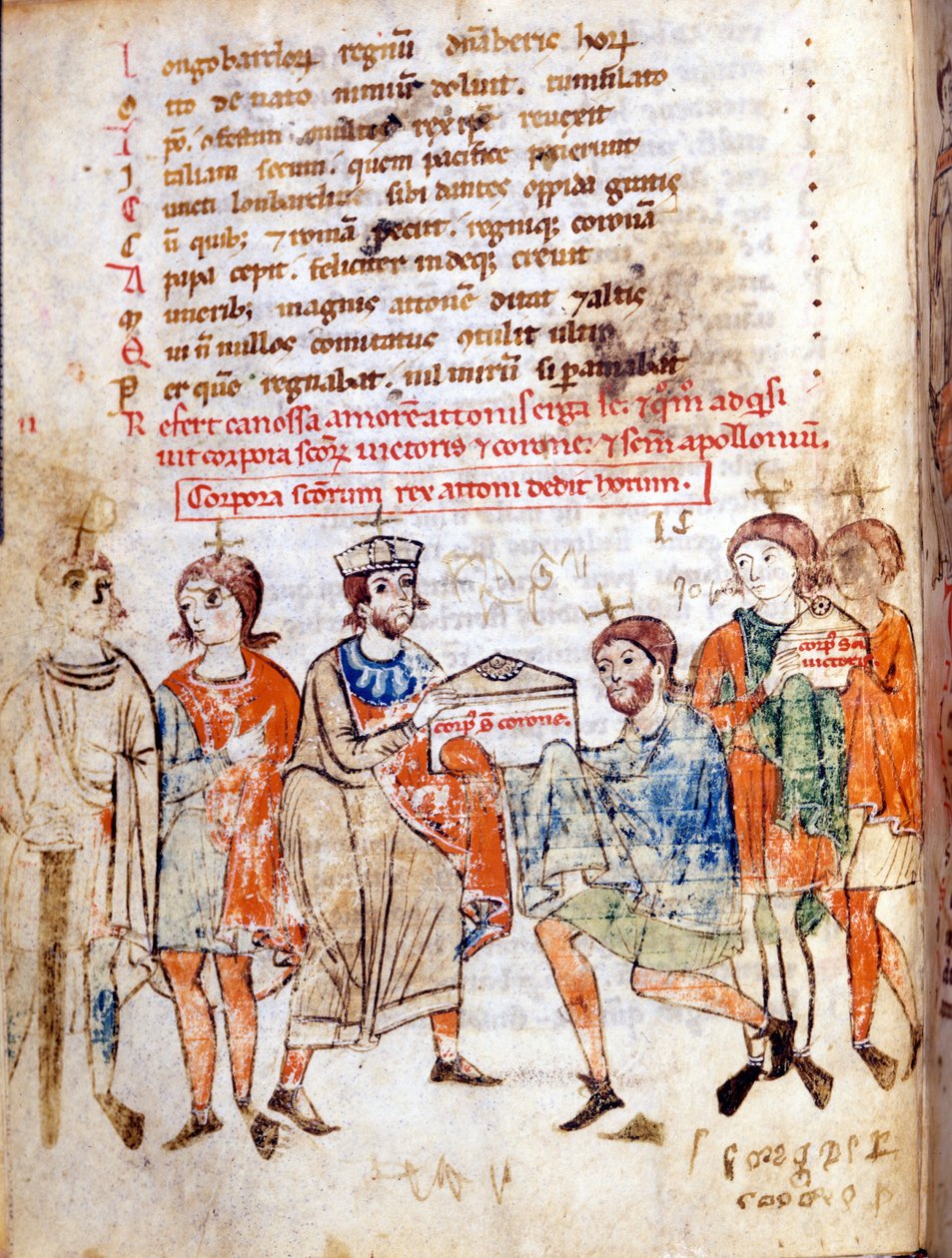 Court of Mathilde of Canossa (or Countess Mathilde of Tuscany) (1046 - 1115) in “” Vita Mathildis””” by Donizone, manuscript from the 13th century. Lucca, Bibl, Governativa. 作者 意大利学校