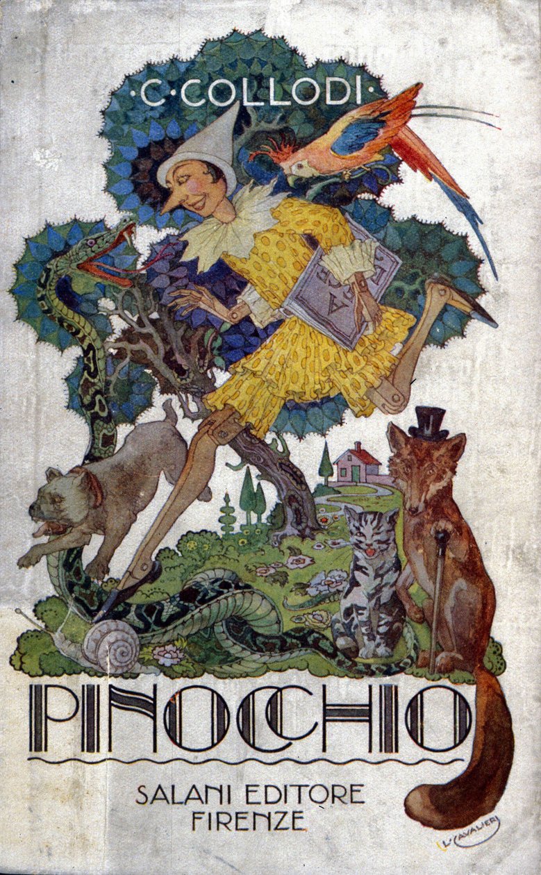 卡洛-科洛迪的书《木偶奇遇记》的封面，由 Salani editore 编辑，约 1920 年。 作者 意大利学校