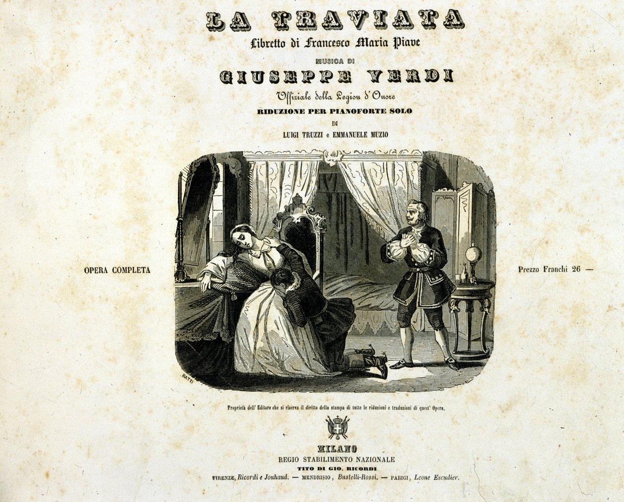 朱塞佩·威尔第 (Giuseppe Verdi) 的《茶花女》小册子的封面 作者 意大利学校